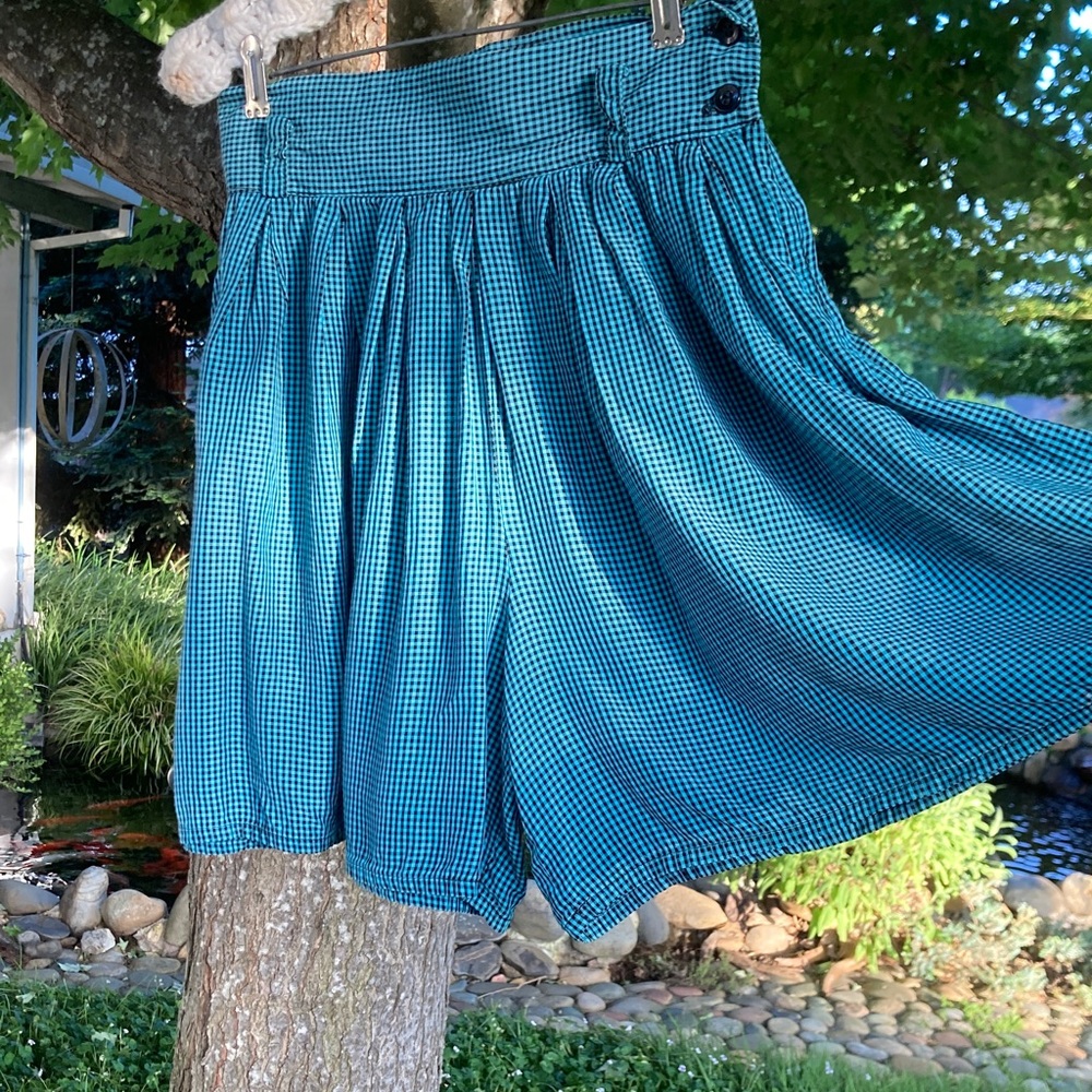 True vintage teal gingham Pleated Women's Skort